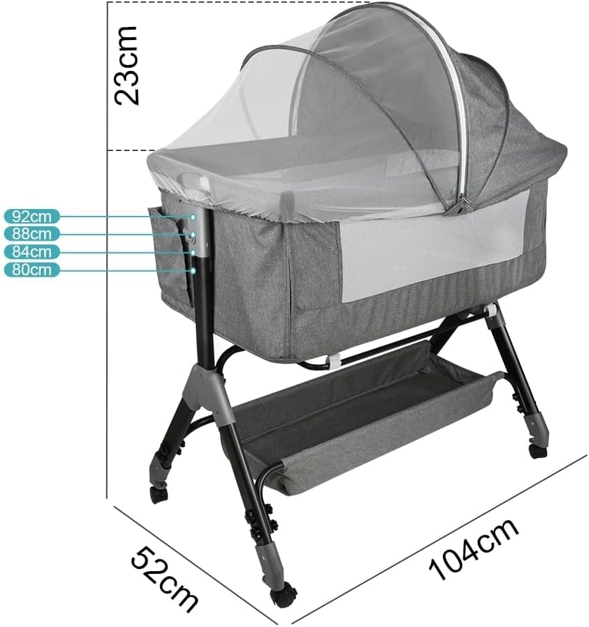 Kedia Babywiege mit Moskitonetz, Babybett &amp; Reisebett mit Rollen, Babybett für Wiegen, höhenverstell