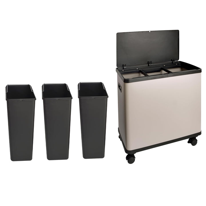 SVITA SR3X18 54L Sensor-Mülleimer 3 Fächer Mülltrennsystem Abfalleimer Stahl Taupe Beige SR3X18 (54L