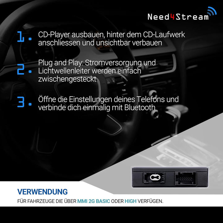 Need4Stream N4S73614 A2DP Bluetooth Audio Interface mit Titelanzeige für MMI 2G, kompatibel mit Audi