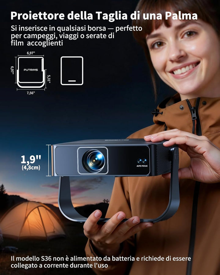 Smart Beamer【Kompatibel mit Netflix/Live TV/330° Drehbar】 Mini Beamer 4K mit Autofokus/6D Trapezkorr