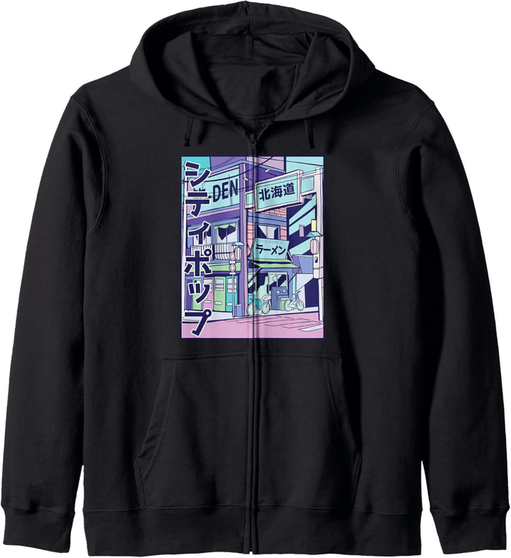Vaporwave City Japan Japanese Pink Purple Blue Synthwave Kapuzenjacke