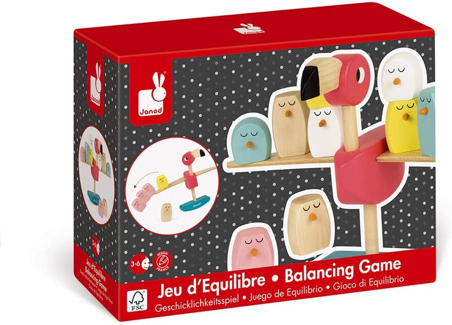 Janod J08230 Zigolos Flamingo-Geschicklichkeitsspiel aus Holz, interaktives Spiel, Farbe auf Wasserb
