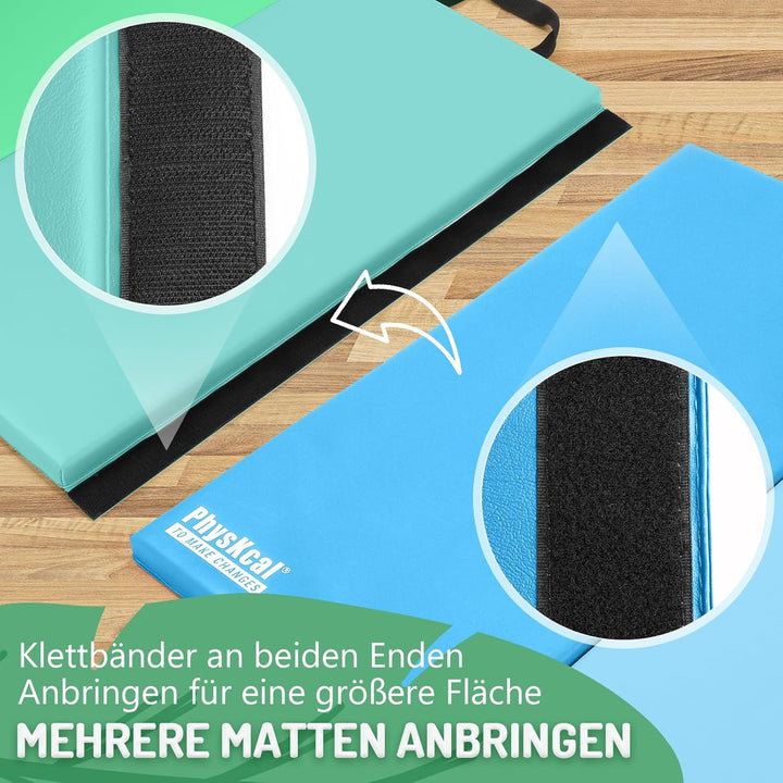 PhysKcal 195 x 75 x 3 cm Klappbare Weichbodenmatte Turnmatte Fitnessmatte Gymnastikmatte mit Tragegr