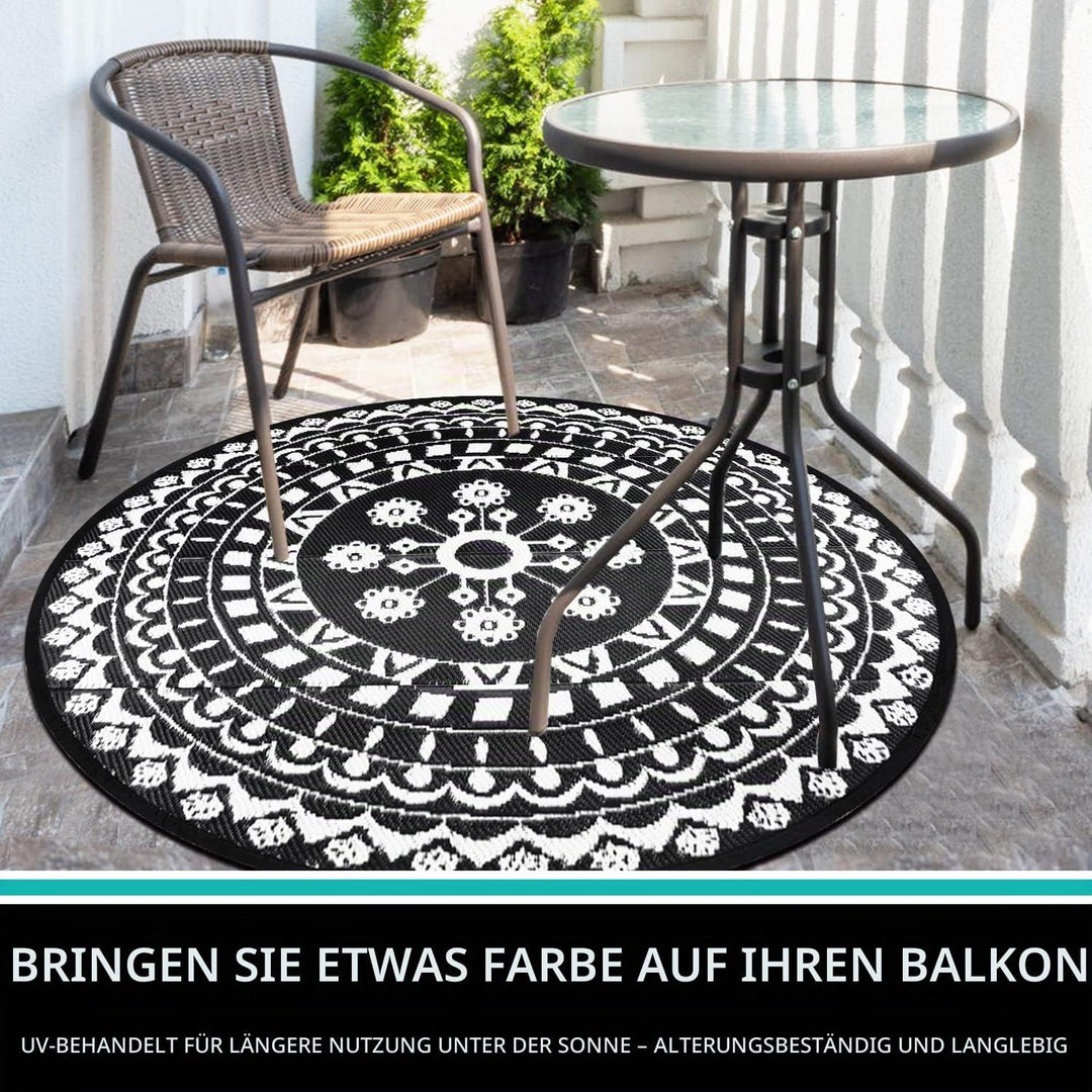Capslpad Rund Aussenterrasse Teppich ∅150cm Wende Picknickmatte Wasserdichter Kunststoff-Strohteppic