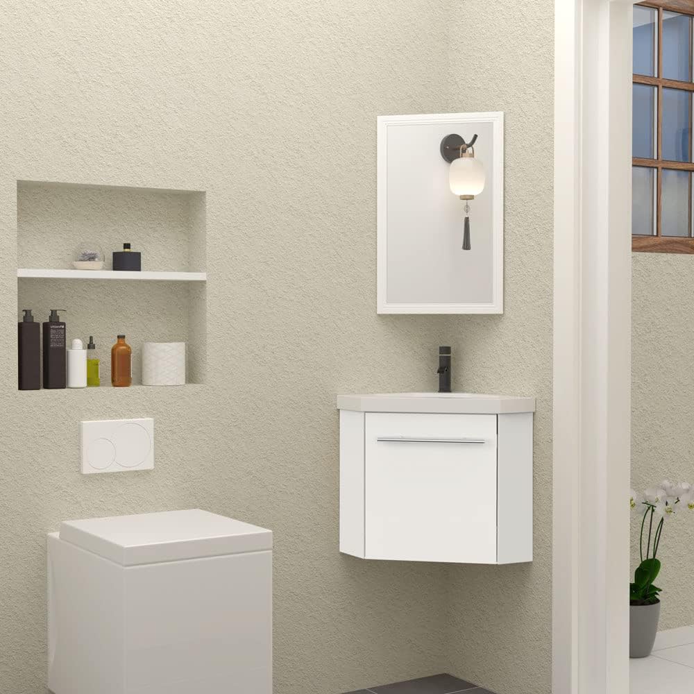 HAPAOSO Eckwaschbecken mit Unterschrank Gäste Wc Klein 40 cm Eckschrank Weiss 1 Soft-Close Türen Hän