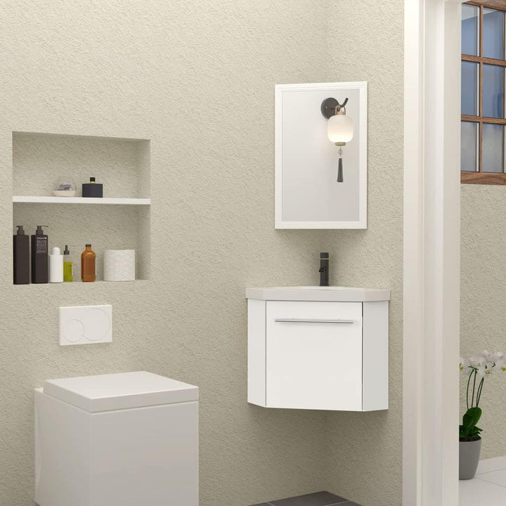 HAPAOSO Eckwaschbecken mit Unterschrank Gäste Wc Klein 40 cm Eckschrank Weiss 1 Soft-Close Türen Hän