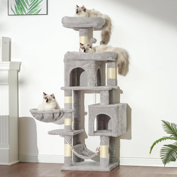 Heybly Kratzbaum, 145 cm Hoher Mehrstöckiger Kratzstamm-Kletterturm, Ausgestattet Mit 2 Grossen Plat