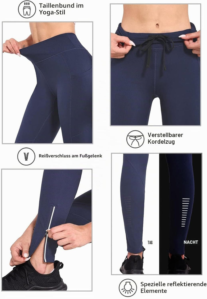 baleaf Thermoleggings Winter Damen Fahrradhose Lang mit Reissverschluss Warm Gefüttert Jogginghose R