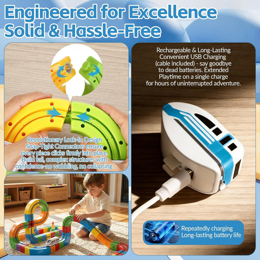 Electric Train Set, Cube Track Block Zug mit Flexibler Rennstrecke, Schwerkraft-Trotzende 3D-Eingebe