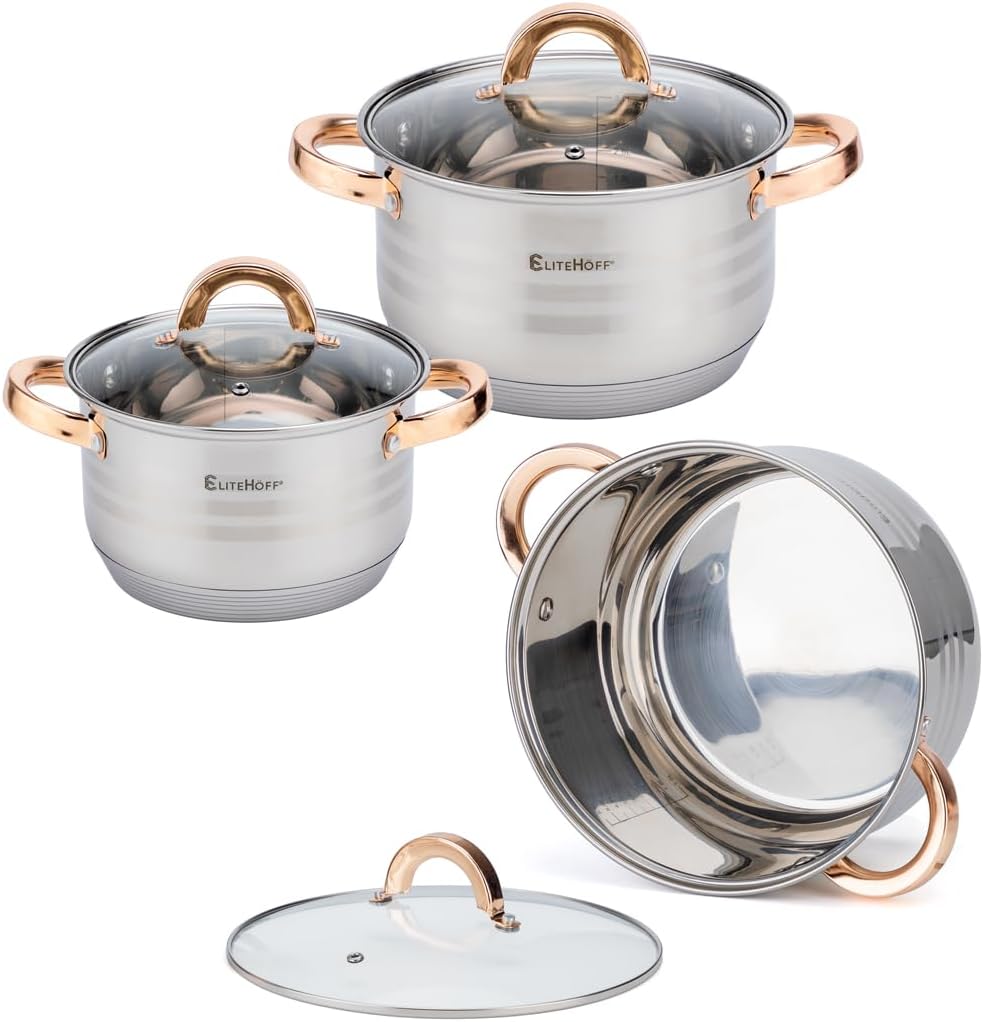 EliteHoff Topfset Induktion, Kochtopf Set mit Glasdeckel, 7-lagiger Edelstahl Topf- & Pfannensets mi