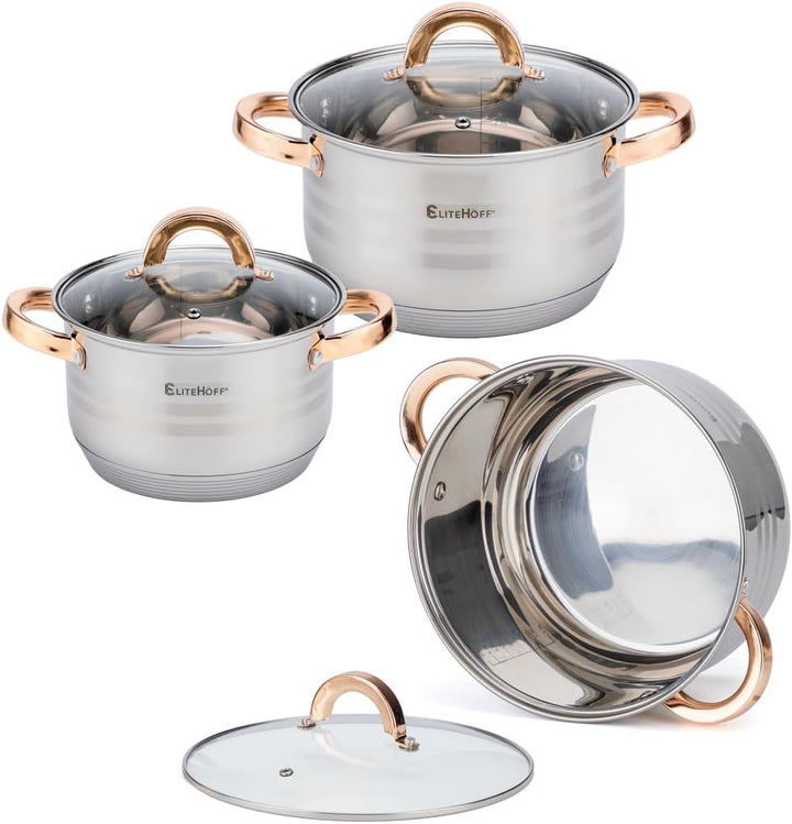 EliteHoff Topfset Induktion, Kochtopf Set mit Glasdeckel, 7-lagiger Edelstahl Topf- & Pfannensets mi