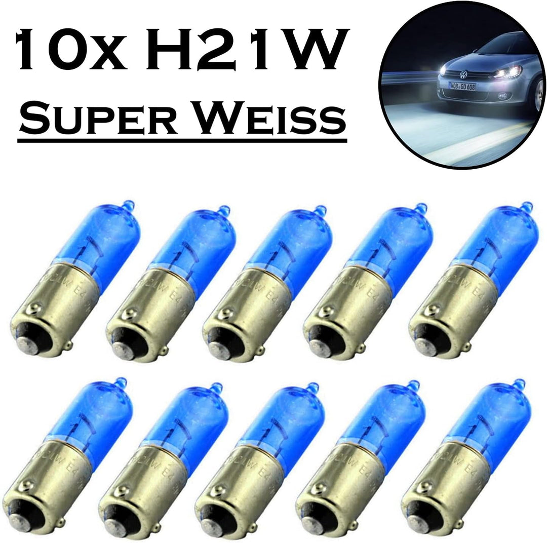 10x Super Weiss H21W 12V BAY9s Original Jurmann Trade Xenon Look 6000K Halogen Ersatz PKW Lampe