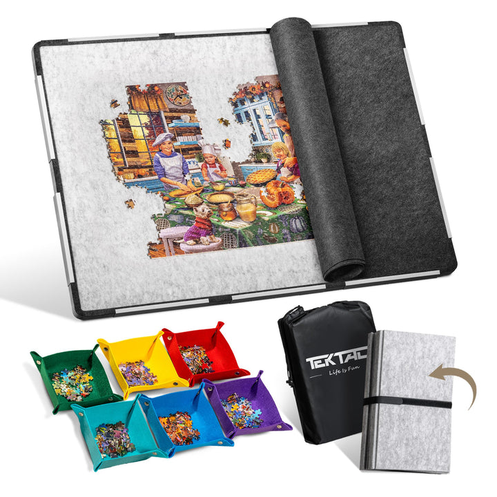 Tektalk 2000 Pieces Foldable Jigsaw Puzzle Board, Felt Puzzle Mat with Non-Slip Surface & 6 Colored