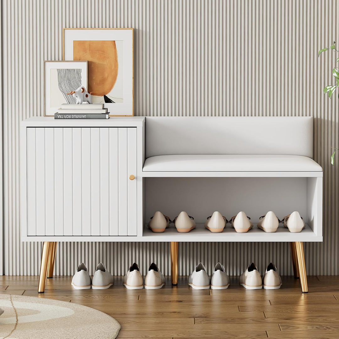 Merax Schuhschrank mit gepolsterter Sitzbank und Rückenlehne, Schuhbank mit Sitzfläche, mit Stauraum