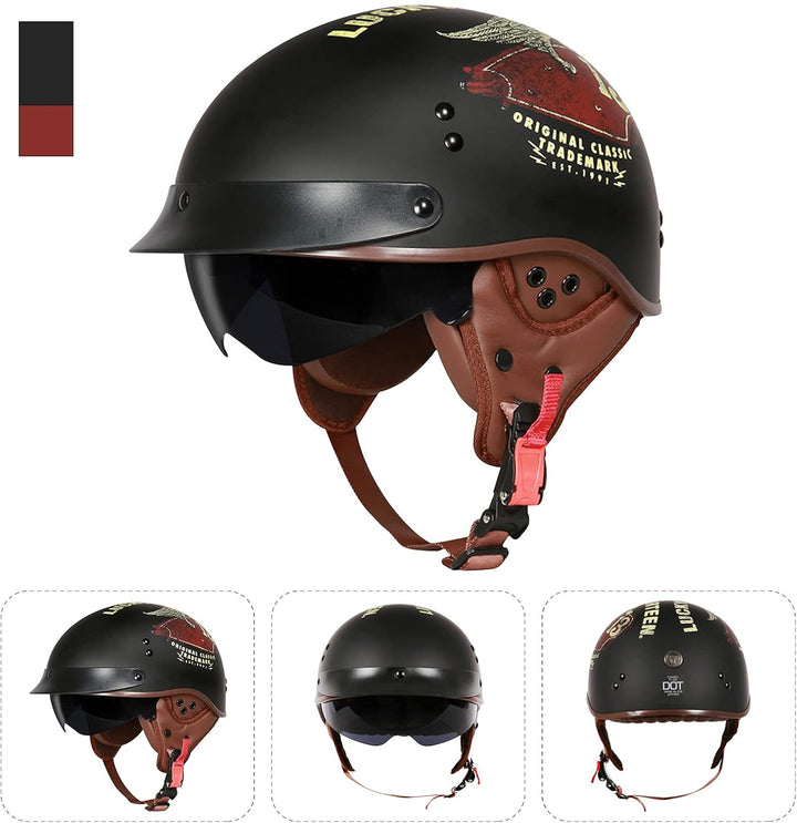 BOSERMEM Motorradhelm Mit Schutzbrille DOT/ECE-Zugelassen, Jethelm Roller-Helm Scooter-Helm Moped Mo