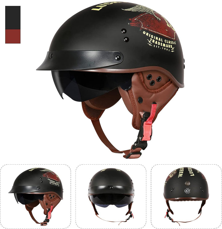 BOSERMEM Motorradhelm Mit Schutzbrille DOT/ECE-Zugelassen, Jethelm Roller-Helm Scooter-Helm Moped Mo