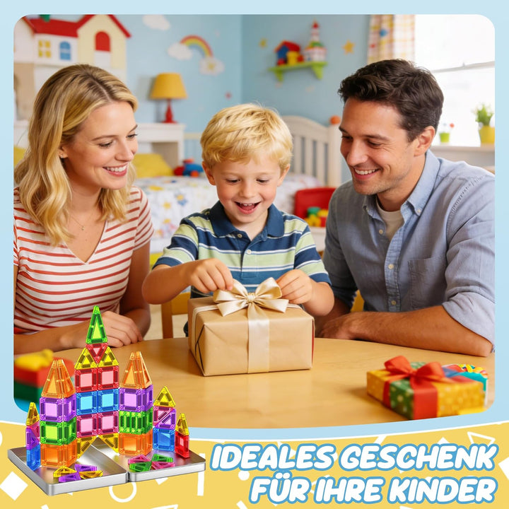 cossy Mini Magnetische Bausteine, 80 pcs Magnetbausteine Reiseset, Reisespielzeug mit Metallbox, Mag