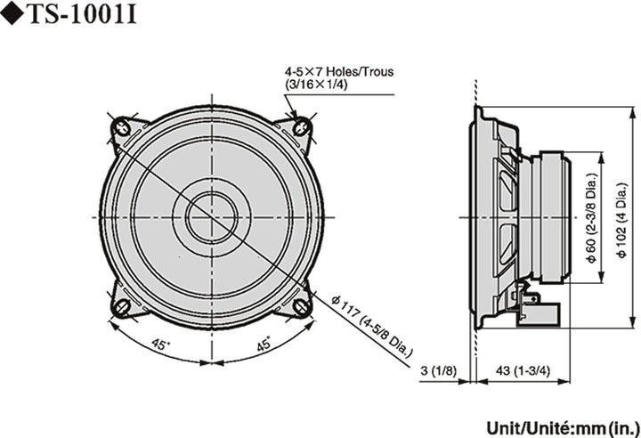 Pioneer TS-1001I 10 cm Doppelmembranlautsprecher Set mit 2 Lautsprechern (je 110 W max., 20 W Sinus)