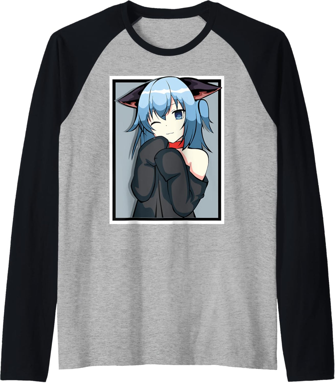 Niedliches Anime-Mädchen – Katzen-Design – Weebs Raglan