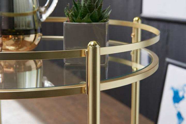 Wohnling Design Servierwagen Gold Ø 57 cm Beistelltisch, Teewagen Metall mit Rollen, Küchenwagen mit