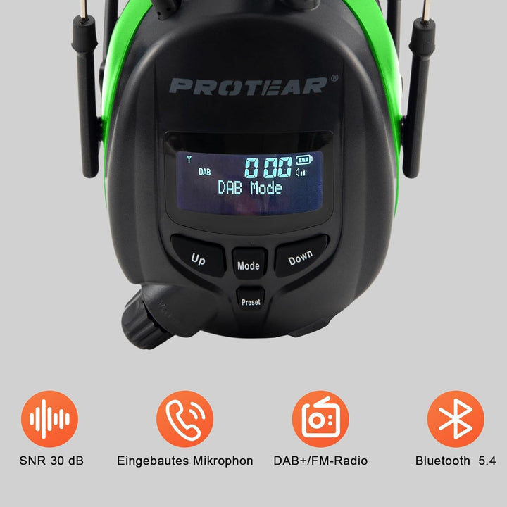 PROTEAR Gehörschutz mit Bluetooth und Radio FM/AM, eingebauter wiederaufladbarer Lithiumbatterie, Si