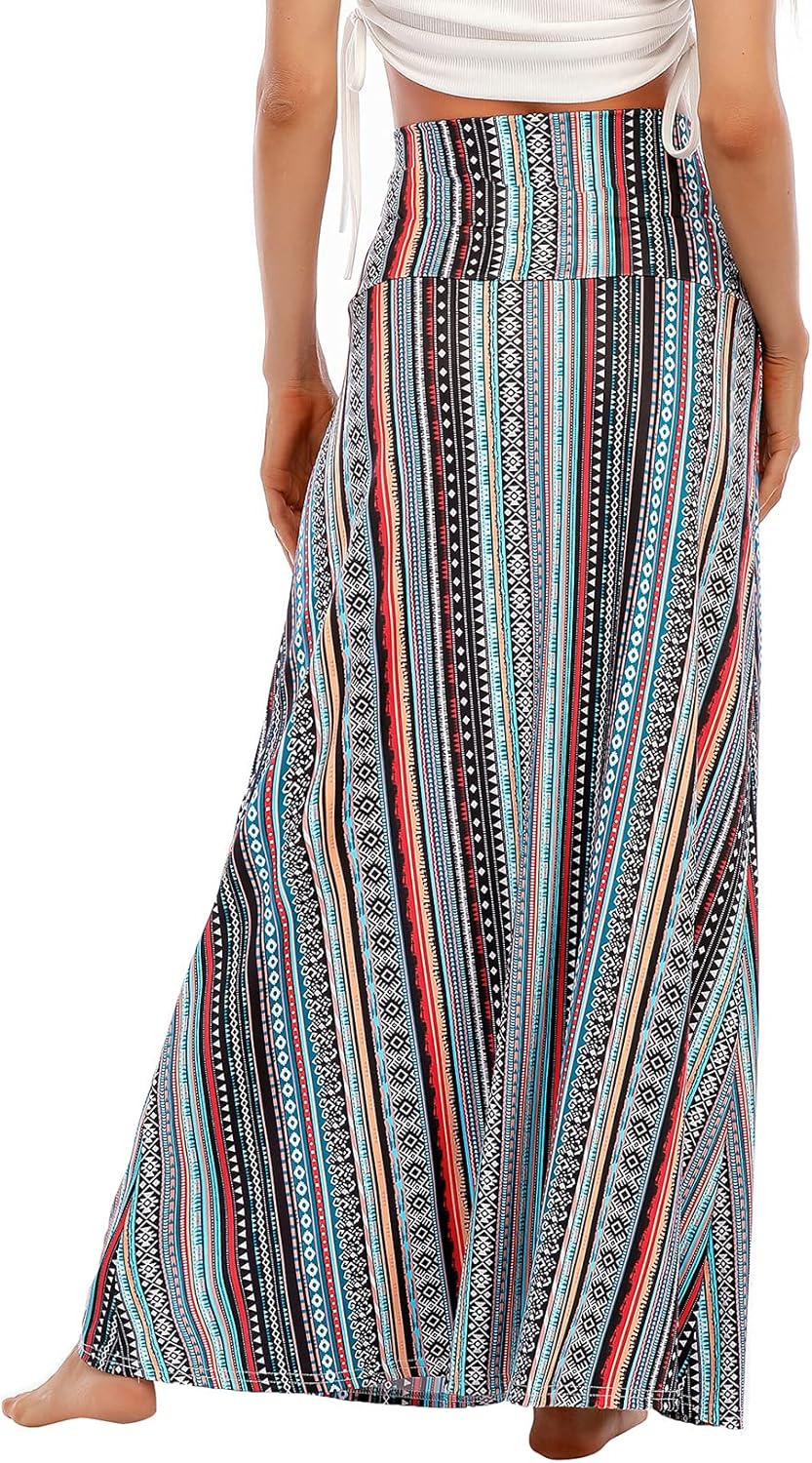 Durio Rock Maxirock Lang Damen Rock Weich Sommerrock Elegant Freizeitrock mit Hohem Bund Elastisch S