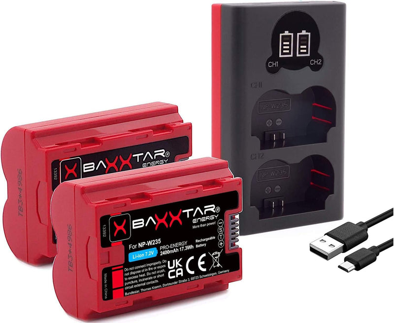 Baxxtar NP-W235 2400mAh Kamera-Akku Pack mit aktivem NTC-Sensor - mit Ladegerät Mini 18882 USB Dual