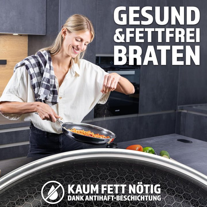 STEFFS® BRATPFANNE mit Waben 24 cm kratzfeste Antihaft Beschichtung - Pfanne alle Herdarten einfache