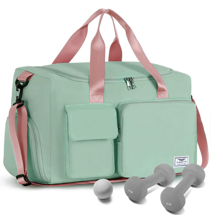 FIORETTO 35L Damen Sporttasche Faltbare Reisetasche mit Schuhfach und Nassfach, Wasserabweisende Wee