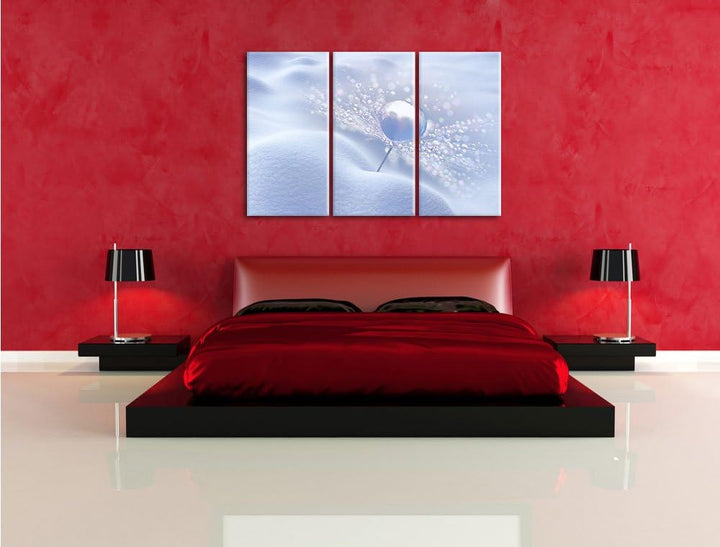 Pixxprint Tautropfen auf Einer Pusteblume im Schnee 3-Teiler Leinwandbild 120x80 Bild auf Leinwand