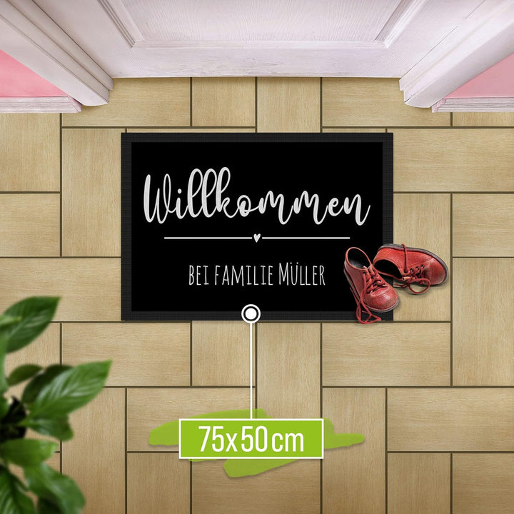 PR Print Royal Personalisierte Fussmatte eine Zeile Wunschtext - Willkommen Herz - Geschenke zum Ein