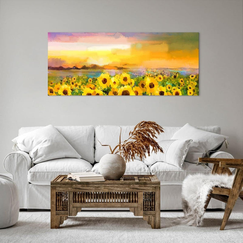 Wandbilder Dekoration Wohnzimmer Sonnenblumen Blume Panorama Bilder auf Leinwand 120x50cm Leinwandbi