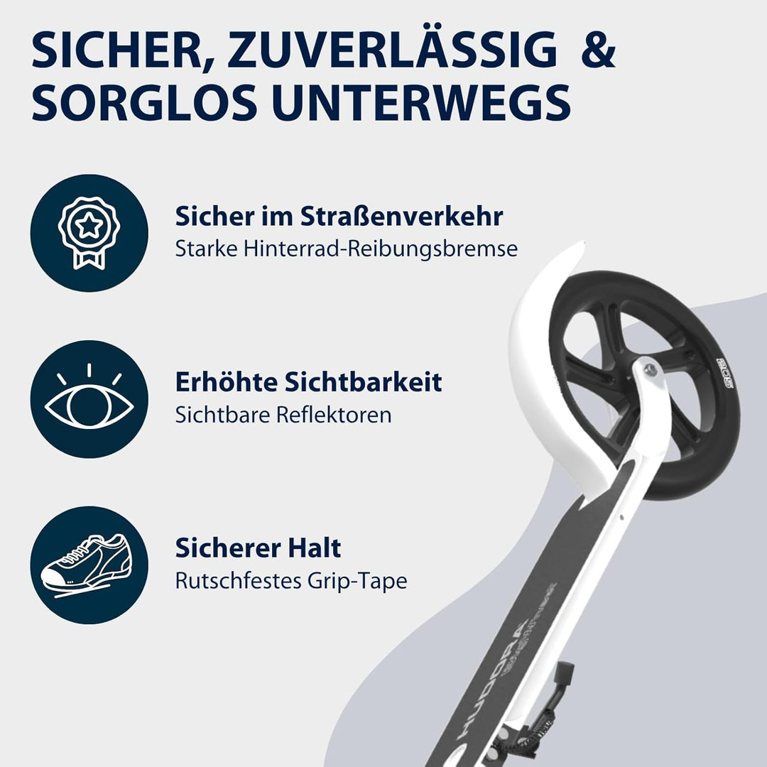 HUDORA BigWheel Pure Scooter I Stabiler Aluminium-Roller mit Ständer I Höhenverstellbarer & zusammen
