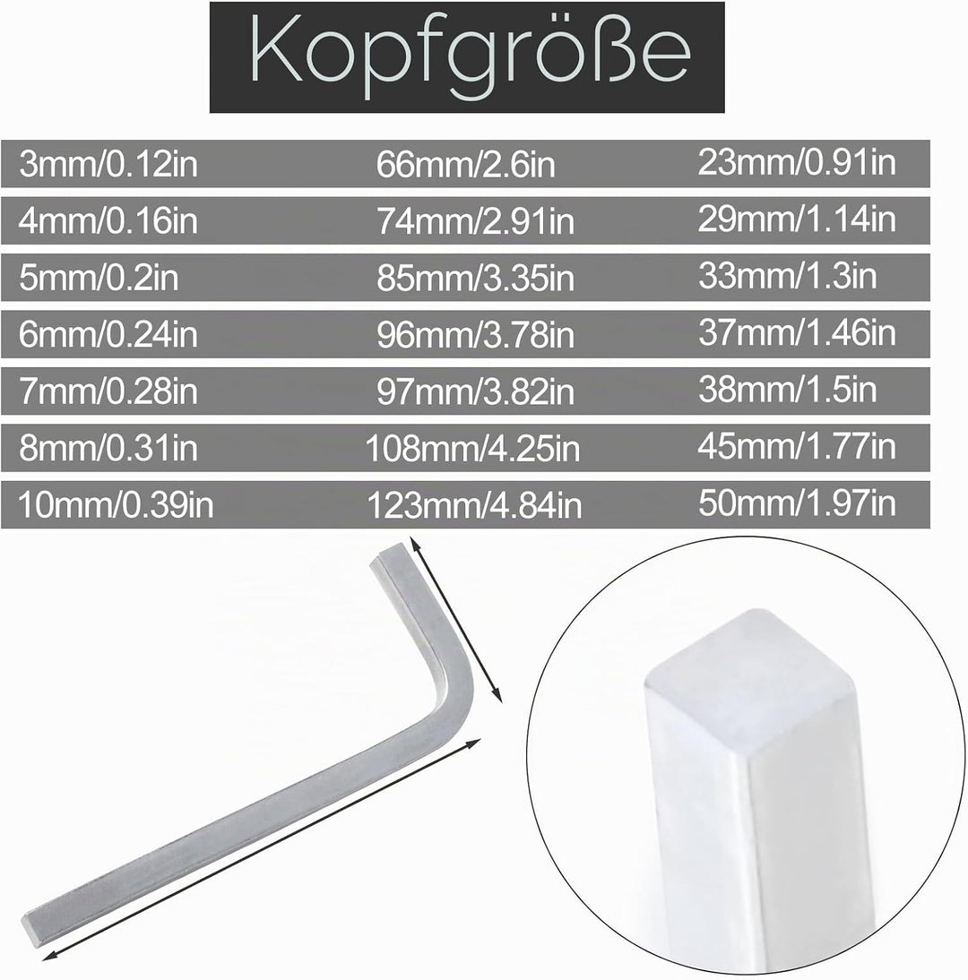 PEUTIER 7stk Vierkantschlüsselsatz, 3/4/5/6/7/8/10mm L-Förmiger Schraubenschlüssel Chrom-Vanadium-St