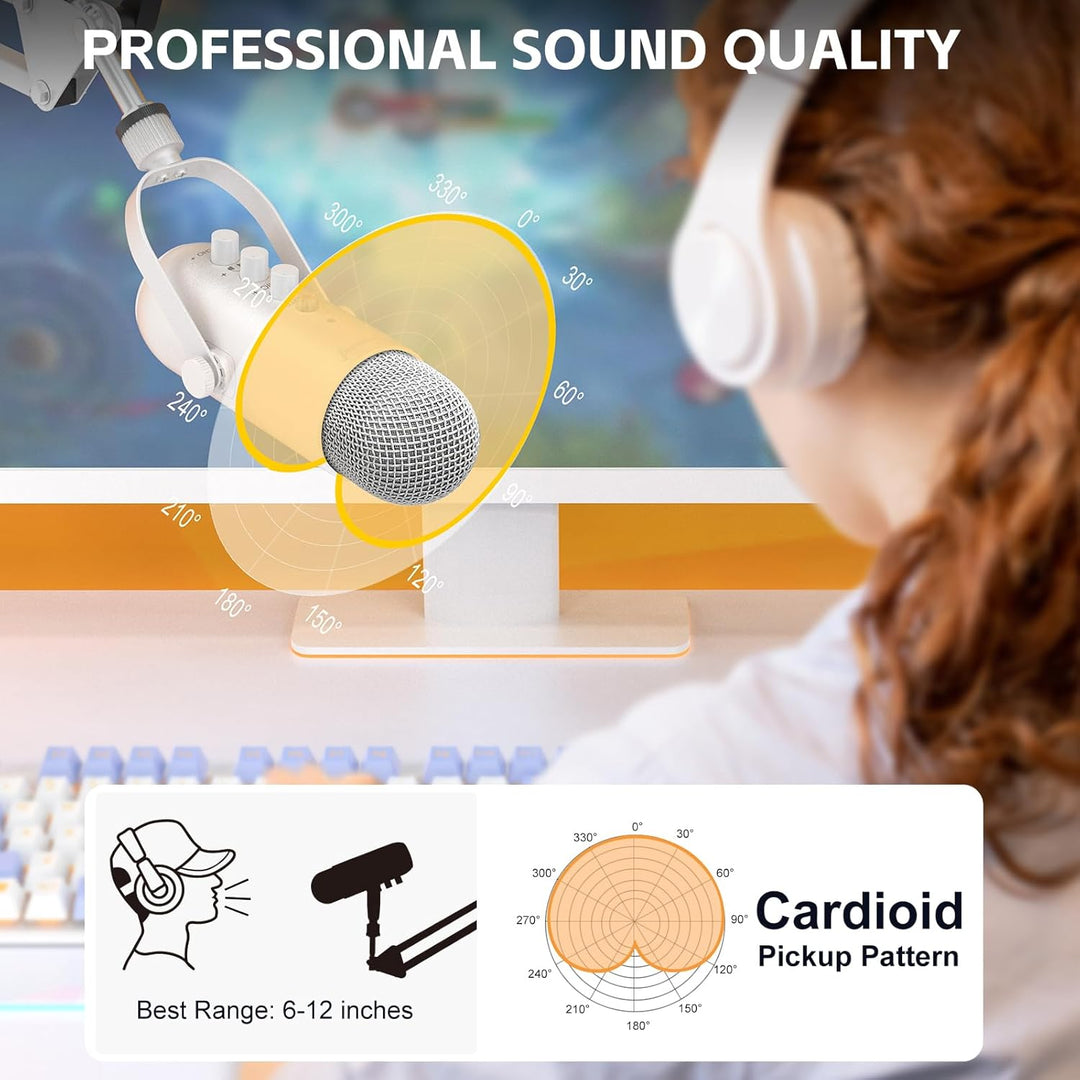 zealsound USB-Mikrofon-Set, k66 Perlweiss Gamging Mikrofon für PC/Mac/Handy/iPhone/PS5, mit Geräusch