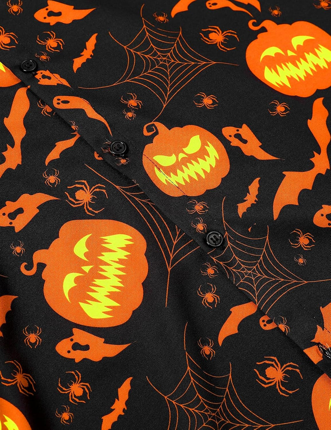 Herren Halloween Shirt Kostüm Kurzarm Knopf Nach Oben Hemd XXL Kürbis, XXL Kürbis