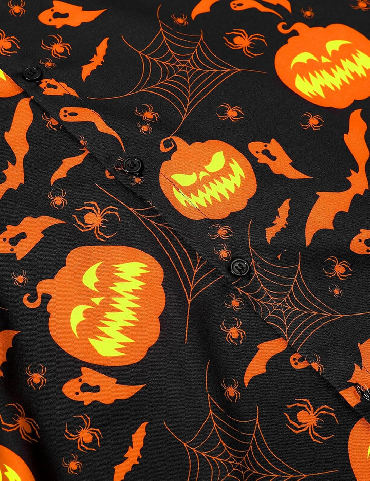 Herren Halloween Shirt Kostüm Kurzarm Knopf Nach Oben Hemd XXL Kürbis, XXL Kürbis