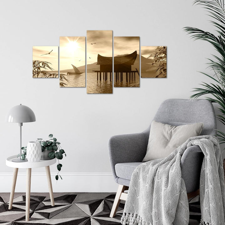 Runa Art Wandbilder Landschaft See 5 Teilig Bild auf Vlies Leinwand Deko Schlafzimmer Wohnzimmer Nat