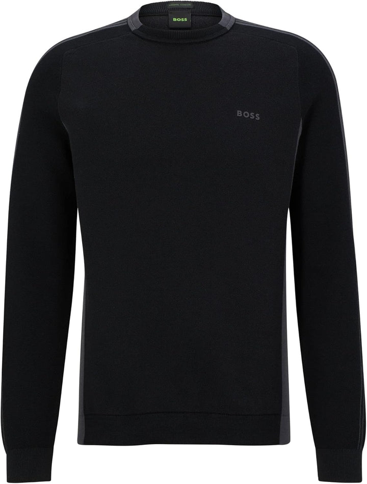 BOSS Herren Rinos Colour-Block-Pullover aus Baumwoll-Mix mit Streifen-Logo S Black1, S Black1