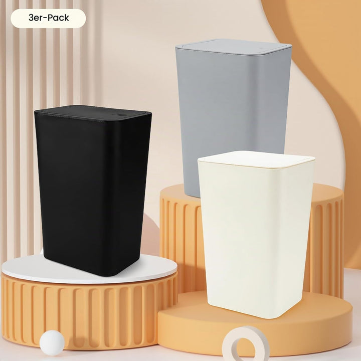 JOTOM 3er Set Mini Mülleimer Badezimmer mit Pop-Up Deckel, 10L moderner Abfalleimer Papierkorb Trash