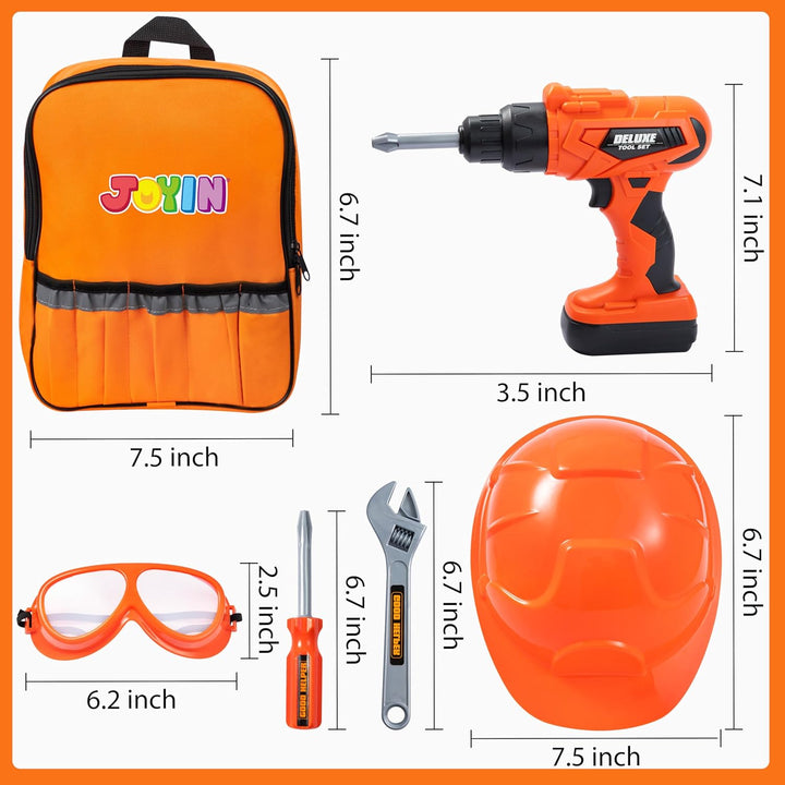 JOYIN 32 Stück Kinder Werkzeug Spielzeug Mit Elektrobohrmaschine, Kettensäge, Bauhelm, Bauwerkzeug,
