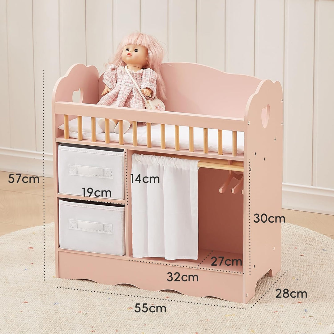 OOOK Puppenbett Holz, Baby Born Bett mit Kleiderschrank, Puppenbett und Puppenkleiderschrank mit 2 A