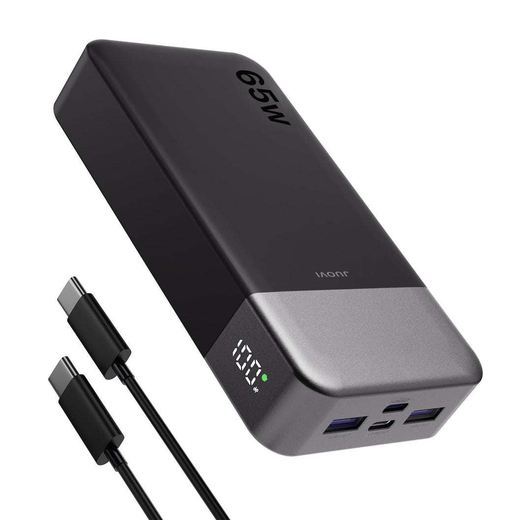 JUOVI Power Bank 65W 20000mAh Laptop Tragbarer Ladegerät, PD QC Schnellladefunktion Akku Pack mit 2