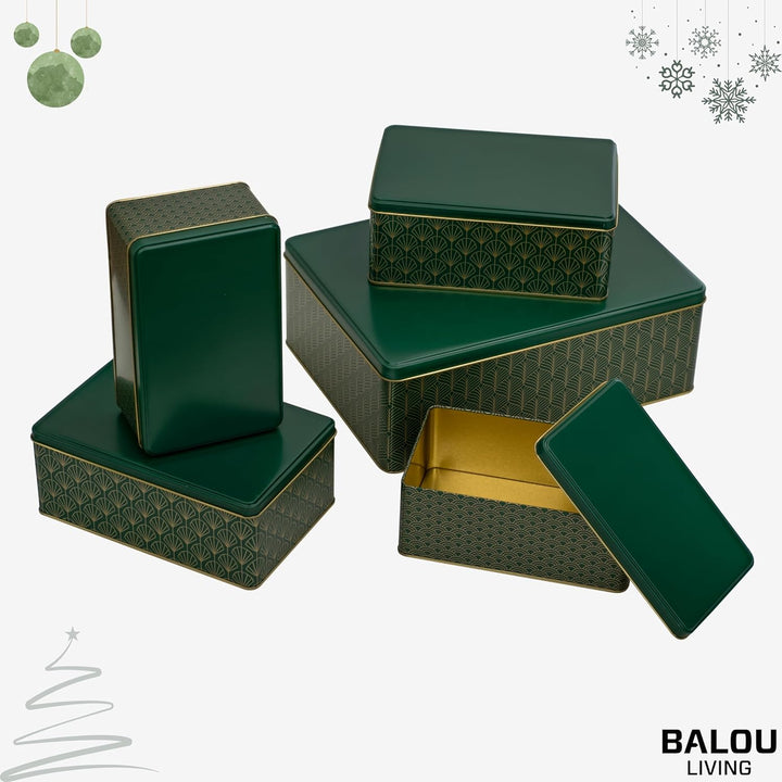 BALOU LIVING 5er Set Keksdose Weihnachten eckig - Weihnachtskeksdosen gross aus Metall - Weihnachtli
