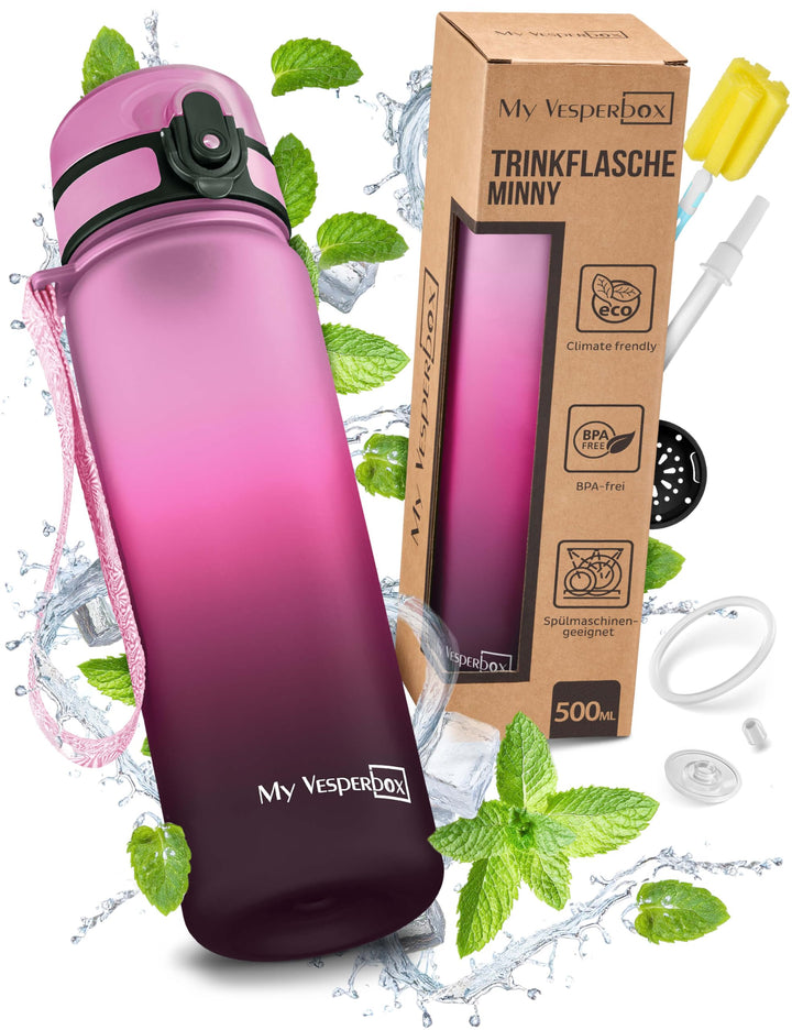 My Vesperbox® Trinkflasche Kinder [500ML] - Wasserflasche Kohlensäure Geeignet & Auslaufsicher - Wat