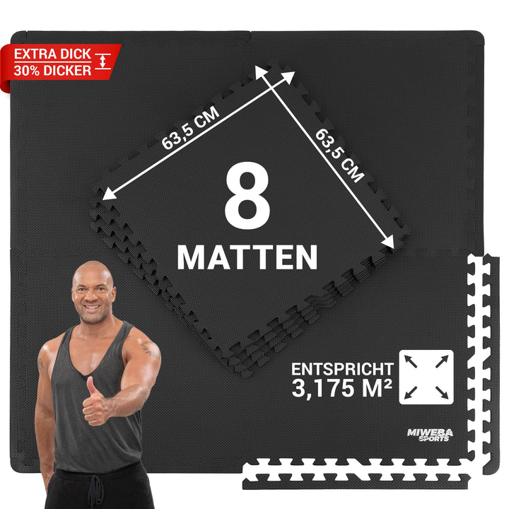 Miweba Sports Bodenschutzmatte BS-100 - Sportmatte - Set 8-teilig - 62x62cm - Schutzmatte - Gymnasti