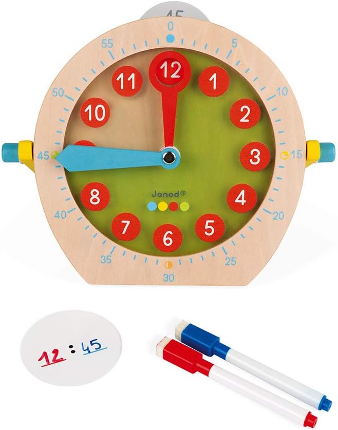 Janod - Essentiel - Uhrzeit lernen - Lernspiel aus Holz Babys und Kleinkinder - Zahlen und Mathemati