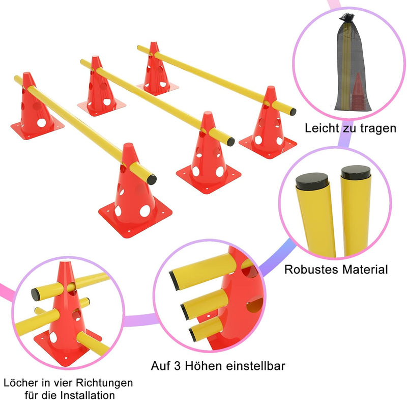 ACXIN 6er Sports Steckhürdenset 12 Kegel + 6 Stangen Agility Hürden Steckhürden Set, Koordinationstr