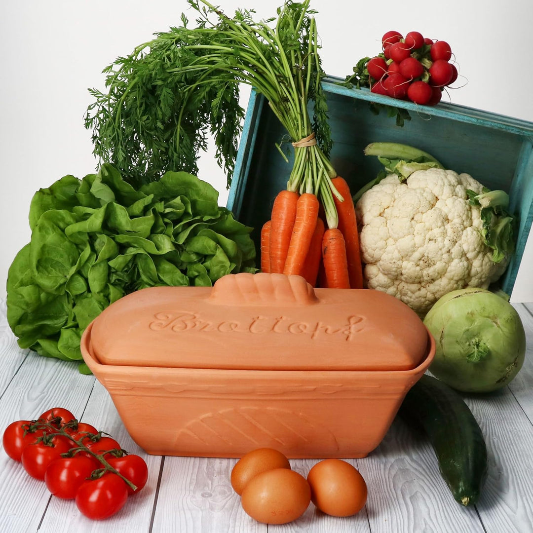 MamboCat Terra Brottopf aus Terrakotta I (LxB) 33x22,5cm I Ton-Brotkasten mit Deckel für Ihre Küche