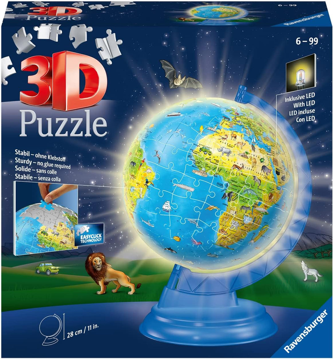 Ravensburger 4005556112890 3D-Puzzle, 180 Teile, beleuchteter Globus Teile-3D Leuchtglobus, Mehrfarb